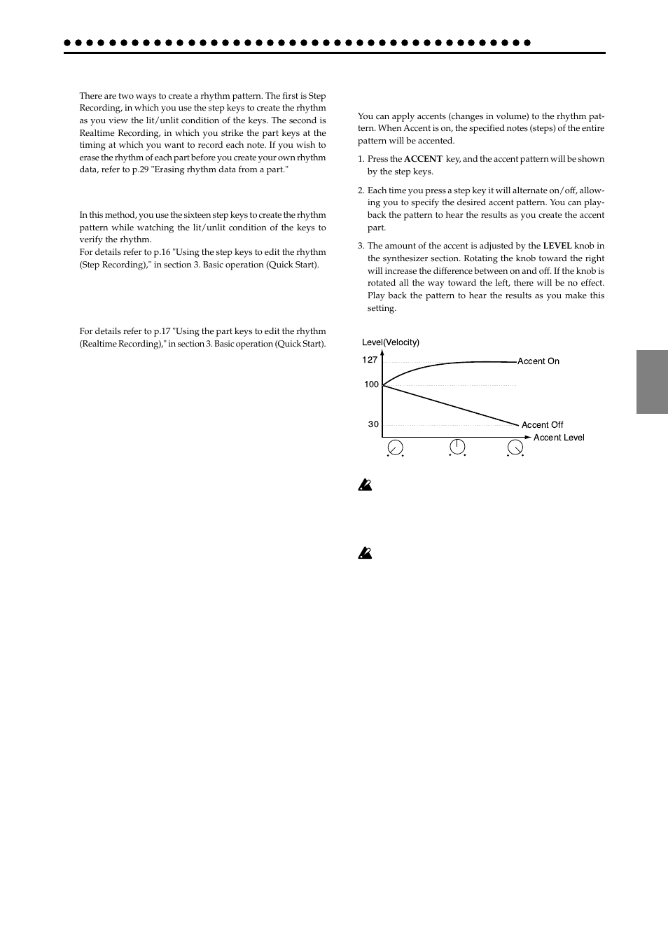 Creating a rhythm pattern, Using the step keys (step recording), Using the part keys (realtime recording) | Adding accents to the rhythm pattern (accent) | KORG ER-1mkII User Manual | Page 27 / 52