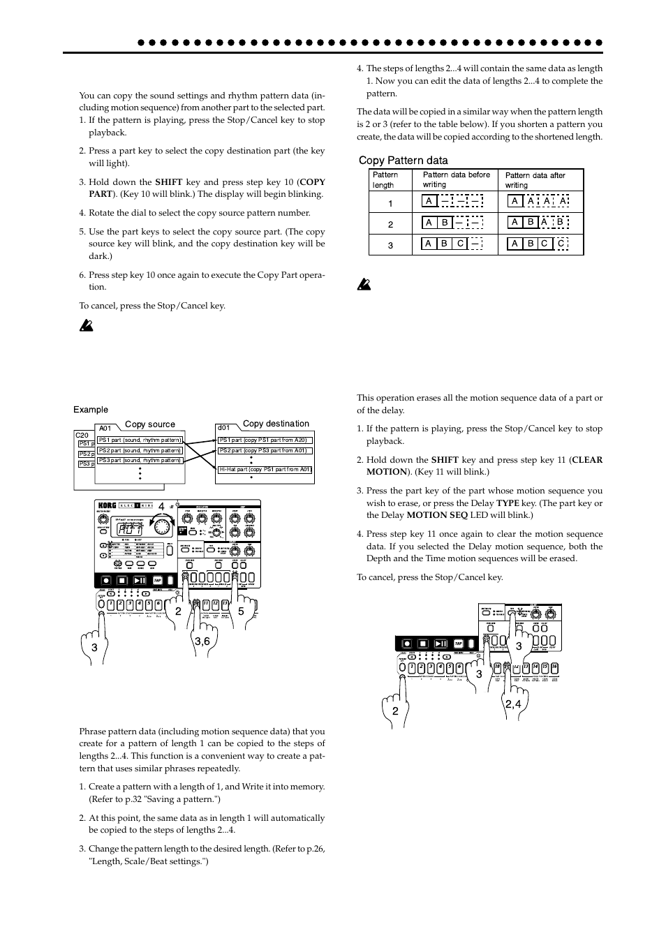 Copying a part (copy part), Data copy within a pattern, Copy pattern data | KORG ER-1mkII User Manual | Page 30 / 52