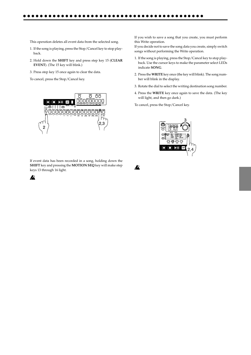 Deleting event data from a song (clear event), Checking for song event data, Saving a song (write) | KORG ER-1mkII User Manual | Page 37 / 52