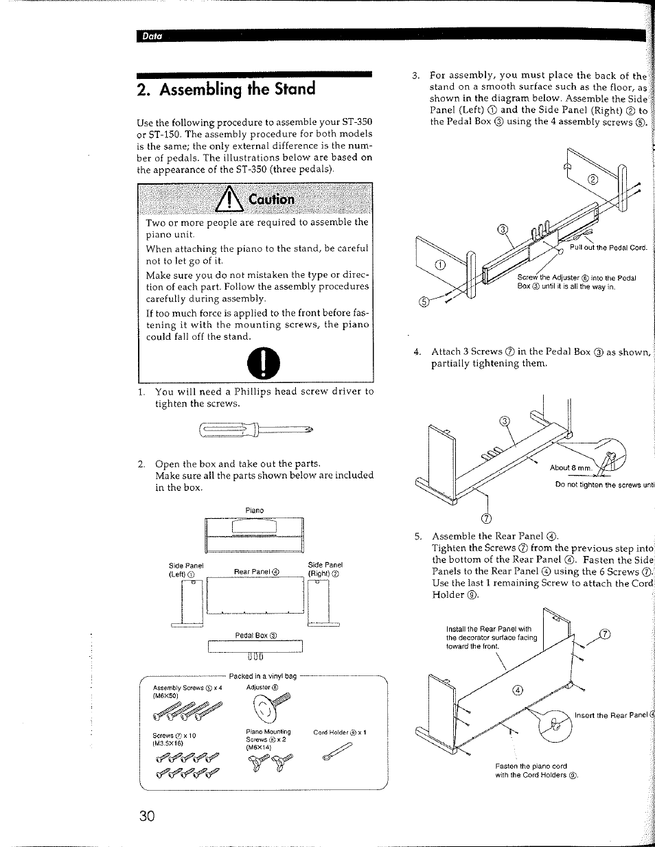 2« assembling the stand, Caution | KORG Concert Korg Digital Piano C-150 User Manual | Page 30 / 36