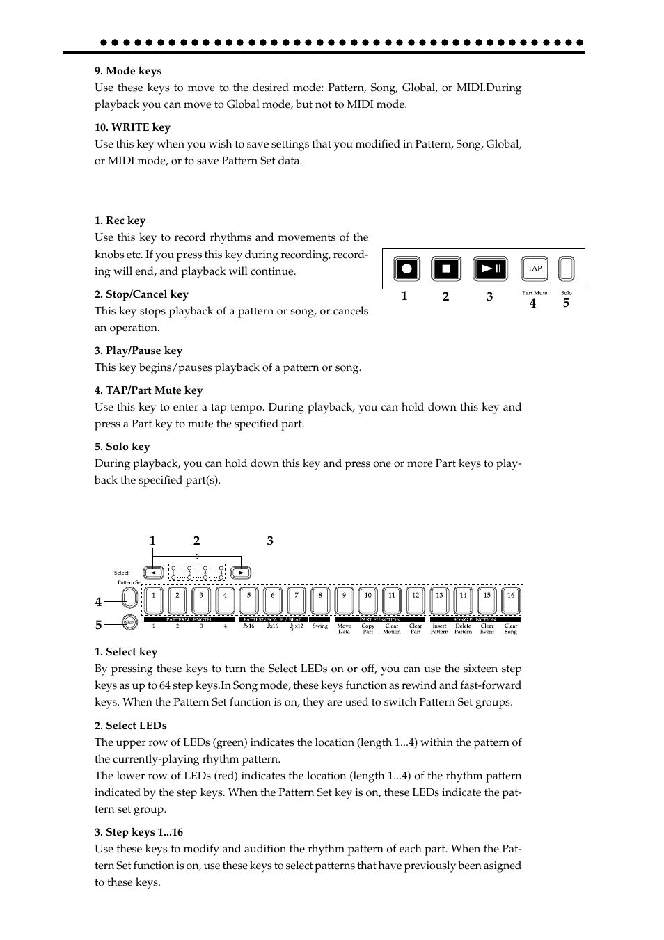 Sequence control section, Step key section, Sequence control section step key section | KORG ELECTRIBER ER-1 User Manual | Page 10 / 52