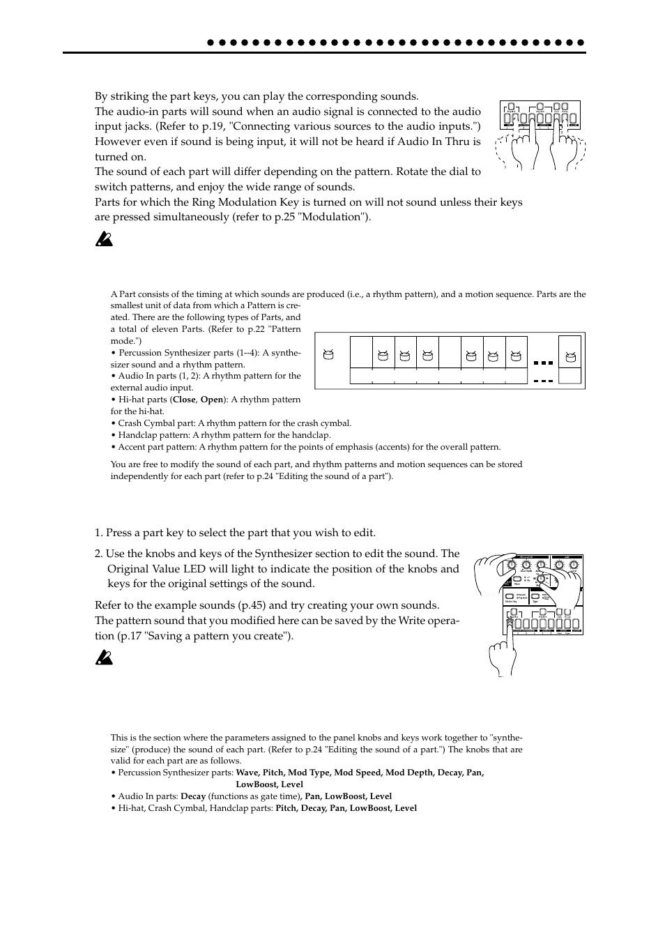 Striking keys to play parts, Modifying (editing) the sound, Part | KORG ELECTRIBER ER-1 User Manual | Page 14 / 52