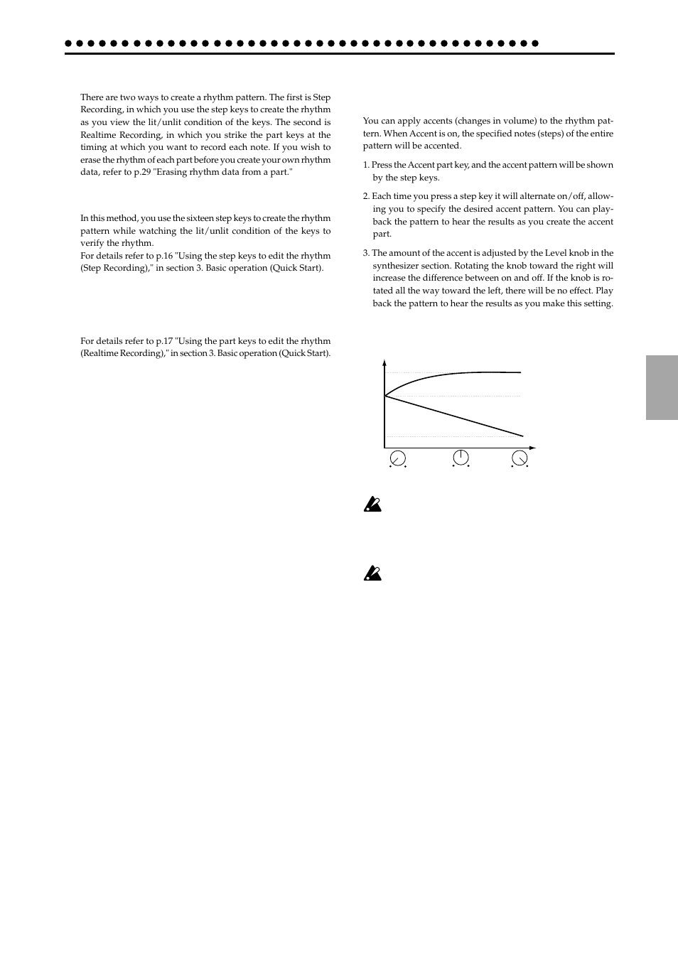 Creating a rhythm pattern, Using the step keys (step recording), Using the part keys (realtime recording) | Adding accents to the rhythm pattern (accent) | KORG ELECTRIBER ER-1 User Manual | Page 27 / 52