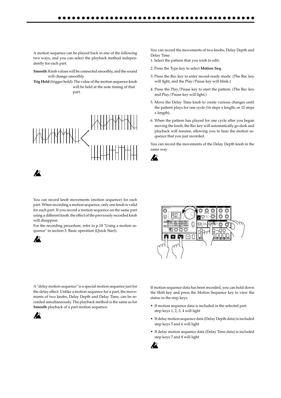Motion sequence, Playing a motion sequence, Recording a motion sequence | Playing a delay motion sequence, Recording a delay motion sequence, Checking motion data, Pattern mode | KORG ELECTRIBER ER-1 User Manual | Page 28 / 52