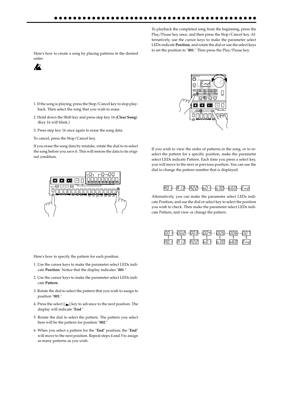 Creating a song, Creating a song from scratch, Erasing song data (clear song) | Specifying a pattern for each position | KORG ELECTRIBER ER-1 User Manual | Page 34 / 52