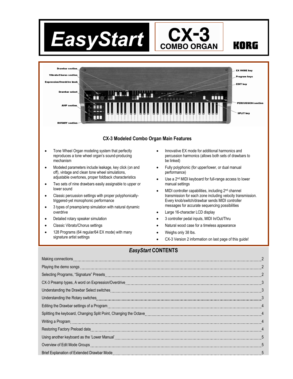 KORG EASYSTART CX-3 User Manual | 5 pages