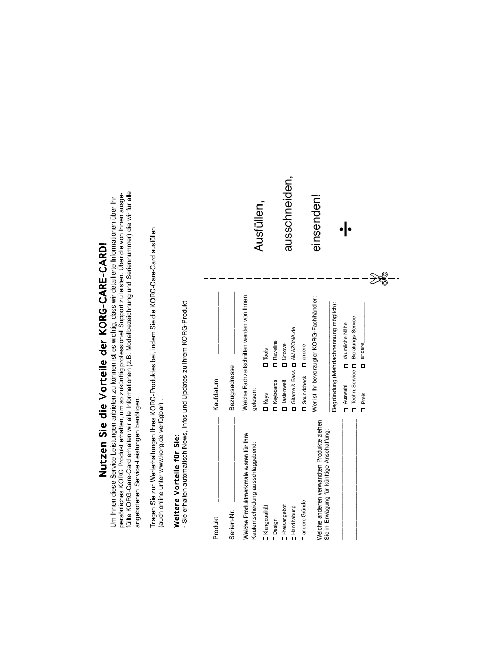 Ausfüllen, ausschneiden, einsenden | KORG SP 250 User Manual | Page 44 / 51