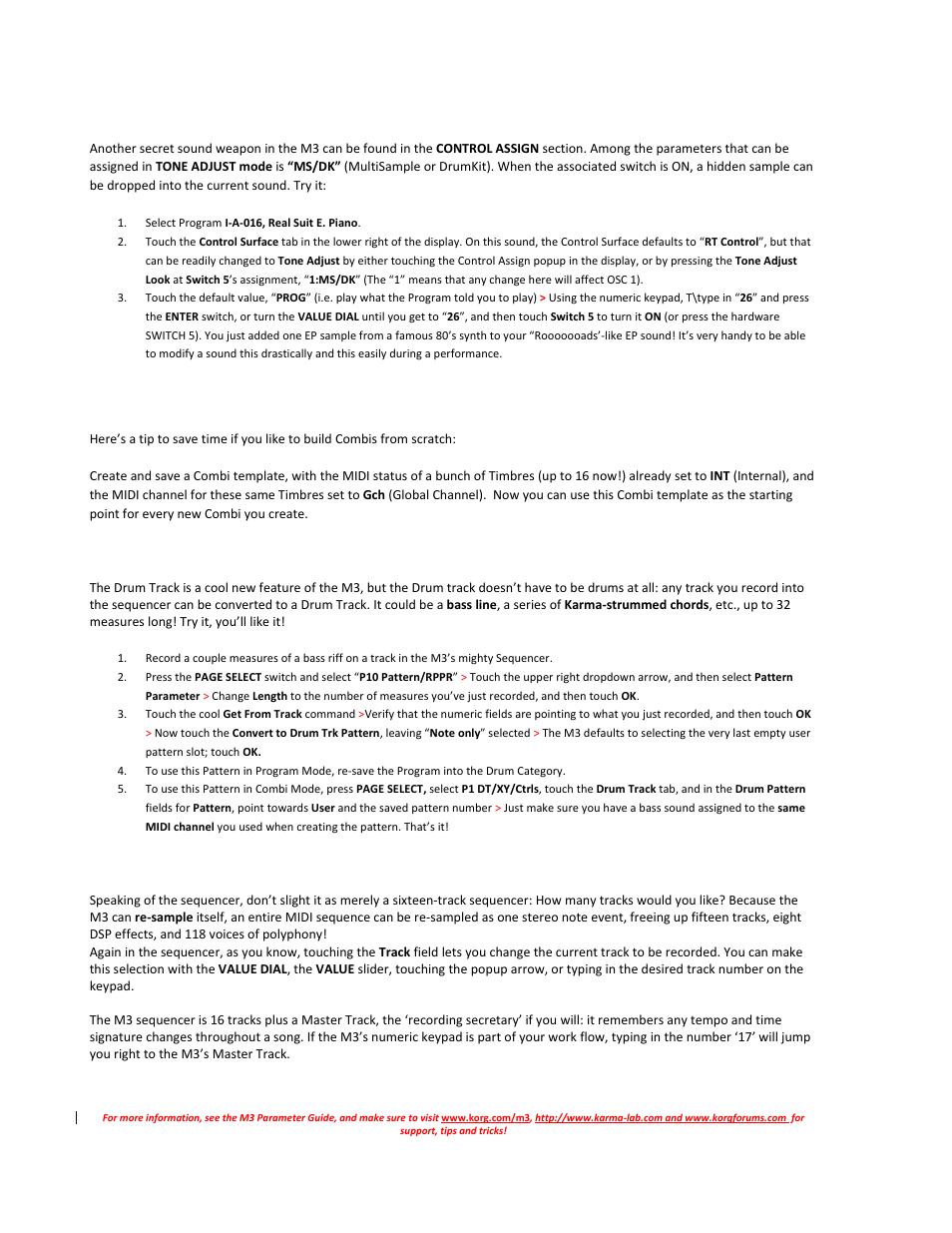 I want my own combi, and i want it now, Gimme mo’ tracks | KORG M3 Tips User Manual | Page 2 / 2