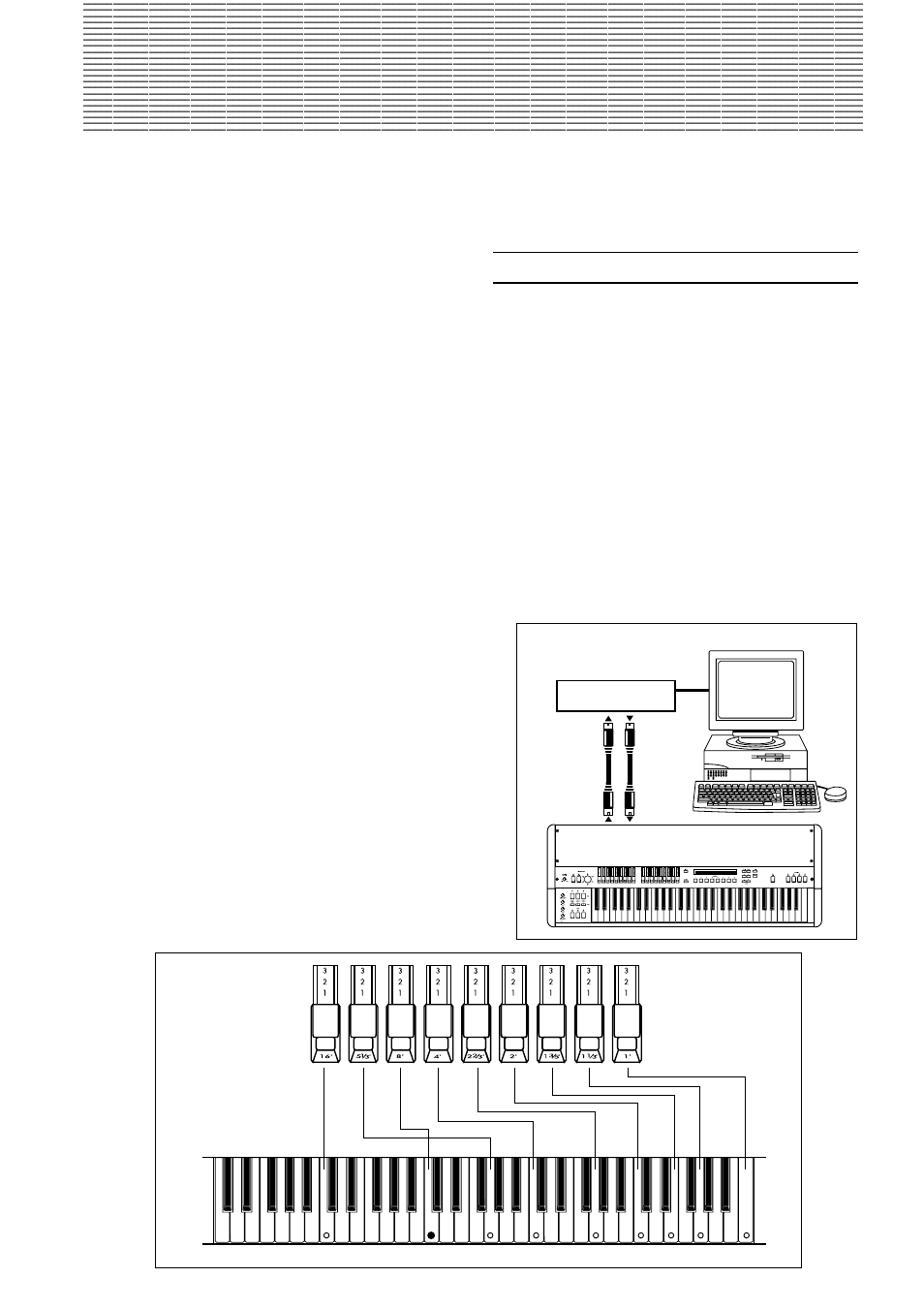 Appendices, How the drawbars work, Midi applications | About midi, Connecting an external midi sequencer or computer, Computer, Midi sequencer, Midi | KORG CX-3 User Manual | Page 31 / 40