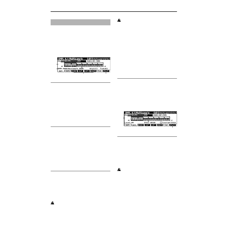 Smpl 4.1: multisample, 1–1: edit1, 1–2: edit2 | P.116) | KORG TRITON Le Electric Keyboard User Manual | Page 123 / 269