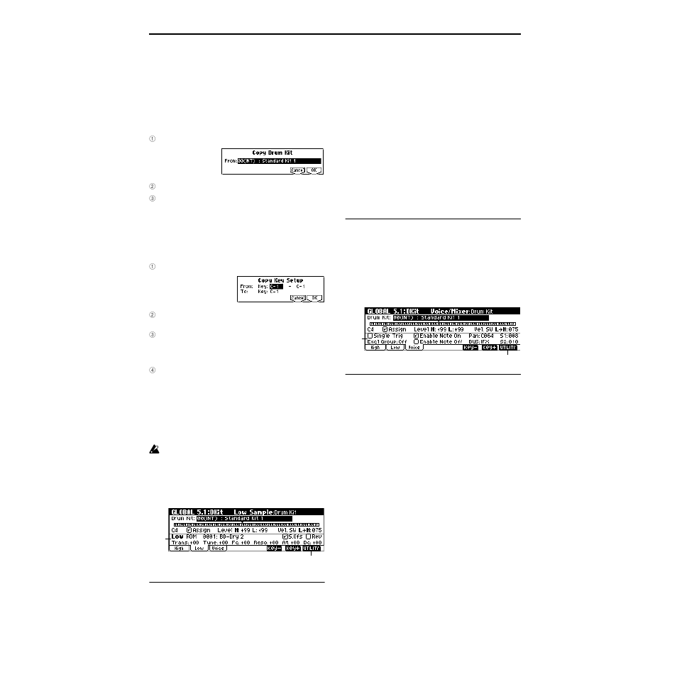 1–2: low (low sample), 1–3: voice (voice/mixer), 1–2: low | 1–3: voice | KORG TRITON Le Electric Keyboard User Manual | Page 141 / 269