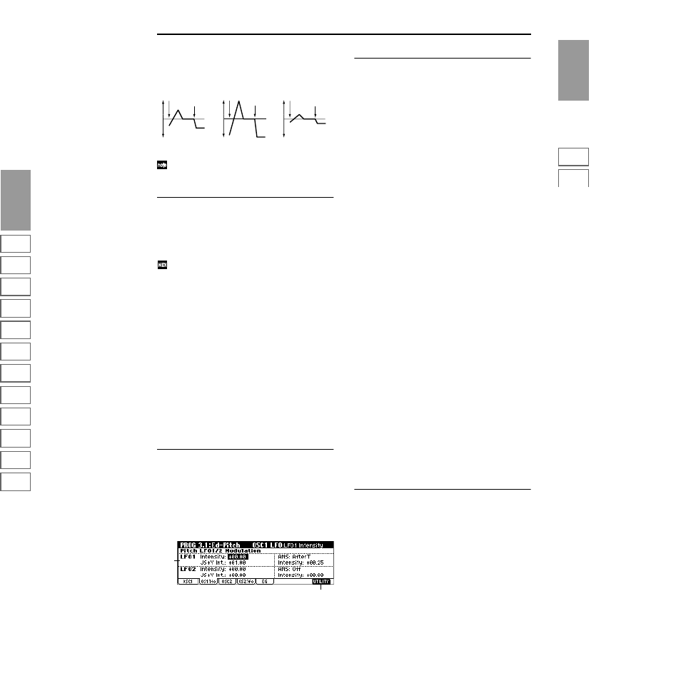 1–2: os1lfo (osc1 lfo), 1–3: osc2, 1–2: os1lfo | KORG TRITON Le Electric Keyboard User Manual | Page 18 / 269