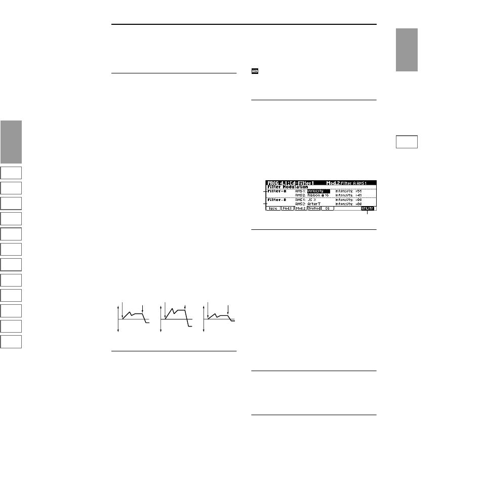 1–3: mod.2 (filter1 modulation2), 1–3: mod.2 | KORG TRITON Le Electric Keyboard User Manual | Page 22 / 269