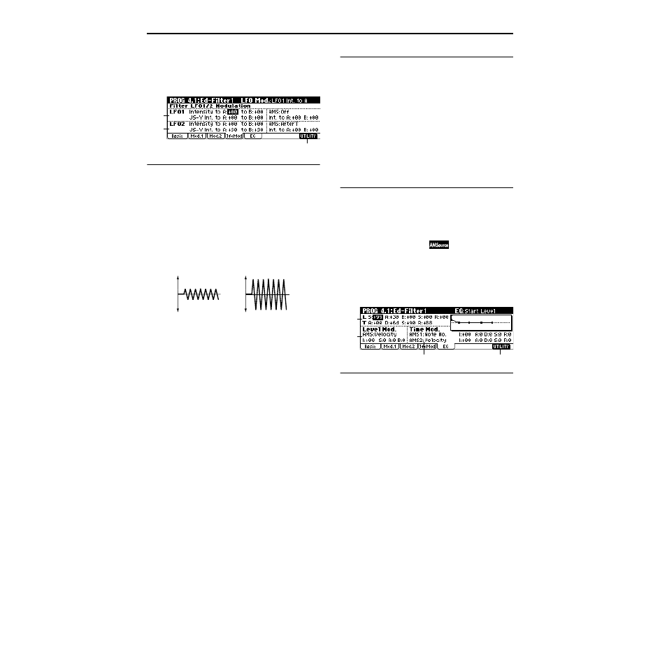 1–4: lfomod (lfo modulation), 1–5: eg (filter1 eg), 1–4: lfomod | 1–5: eg | KORG TRITON Le Electric Keyboard User Manual | Page 23 / 269