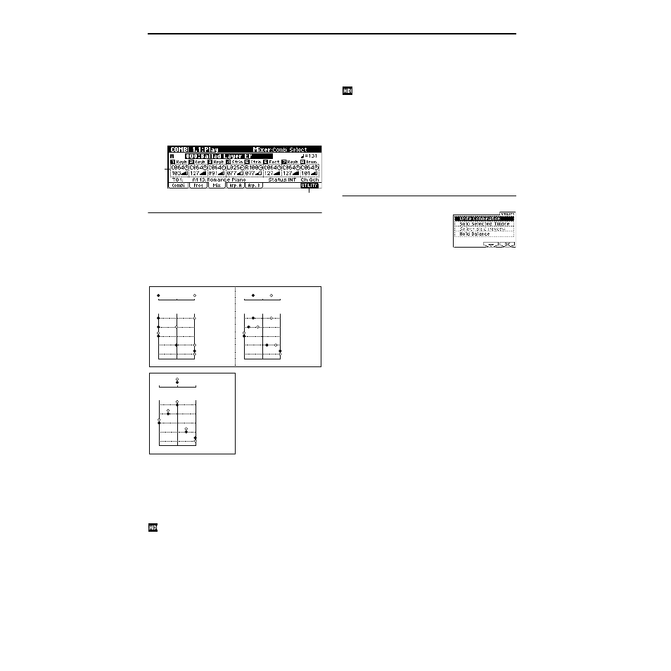 1–3: mix (mixer), 1–3: mix, Mixer) | 1–3a: pan, volume, 1–3b: utility, Volume [000, Hold balance | KORG TRITON Le Electric Keyboard User Manual | Page 41 / 269