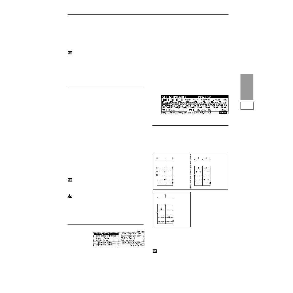 1–4: mix (mixer t01 ), 1–5: mix (mixer t09 ), 1–4: mix | 1–5: mix | KORG TRITON Le Electric Keyboard User Manual | Page 62 / 269