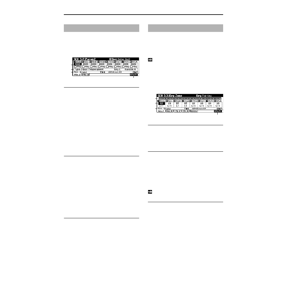 Seq 3.2: param2, 2–1: othr (other t01 ), 2–2: othr (other t09 ) | Seq 3.3: key zone, 3–1: key (key t01 ), 3–2: key (key t09 ), P.64), 2–1: othr, 2–2: othr, 3–1: key | KORG TRITON Le Electric Keyboard User Manual | Page 71 / 269