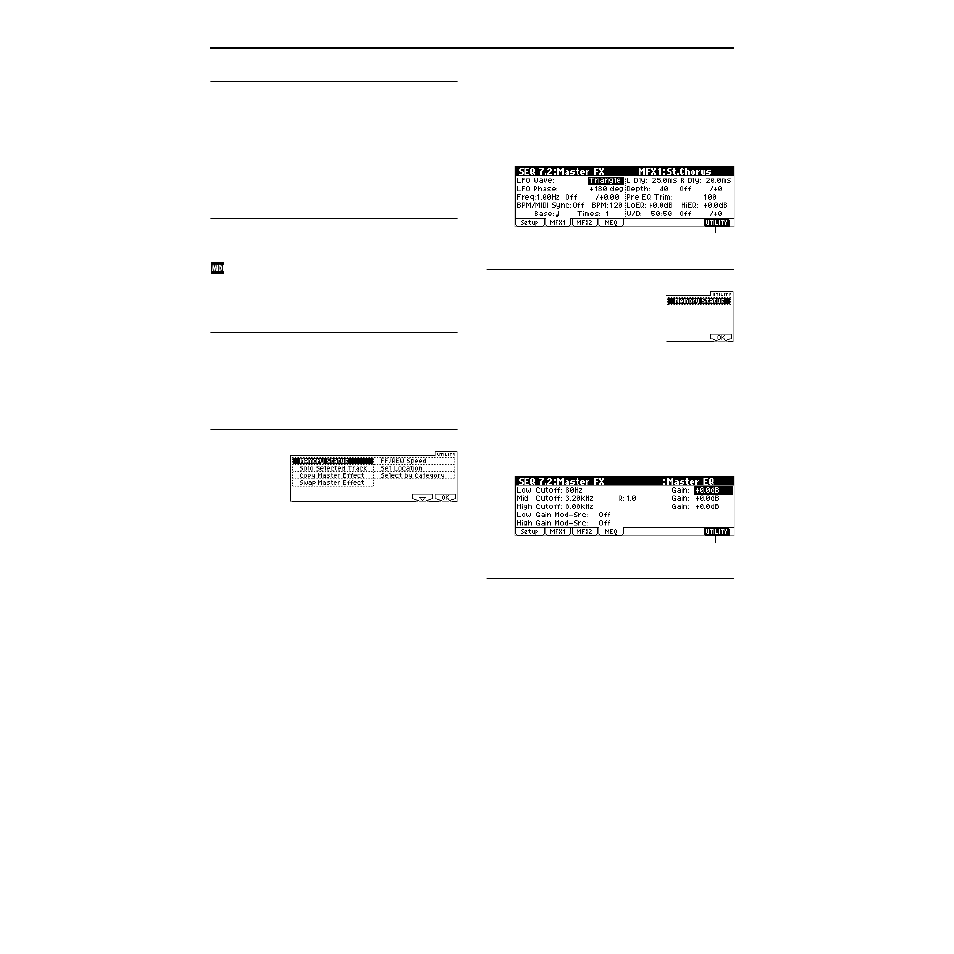 2–2: mfx1 (master effect1), 2–3: mfx2 (master effect2), 2–4: meq (master eq) | 2–2: mfx1, 2–3: mfx2, 2–4: meq | KORG TRITON Le Electric Keyboard User Manual | Page 93 / 269