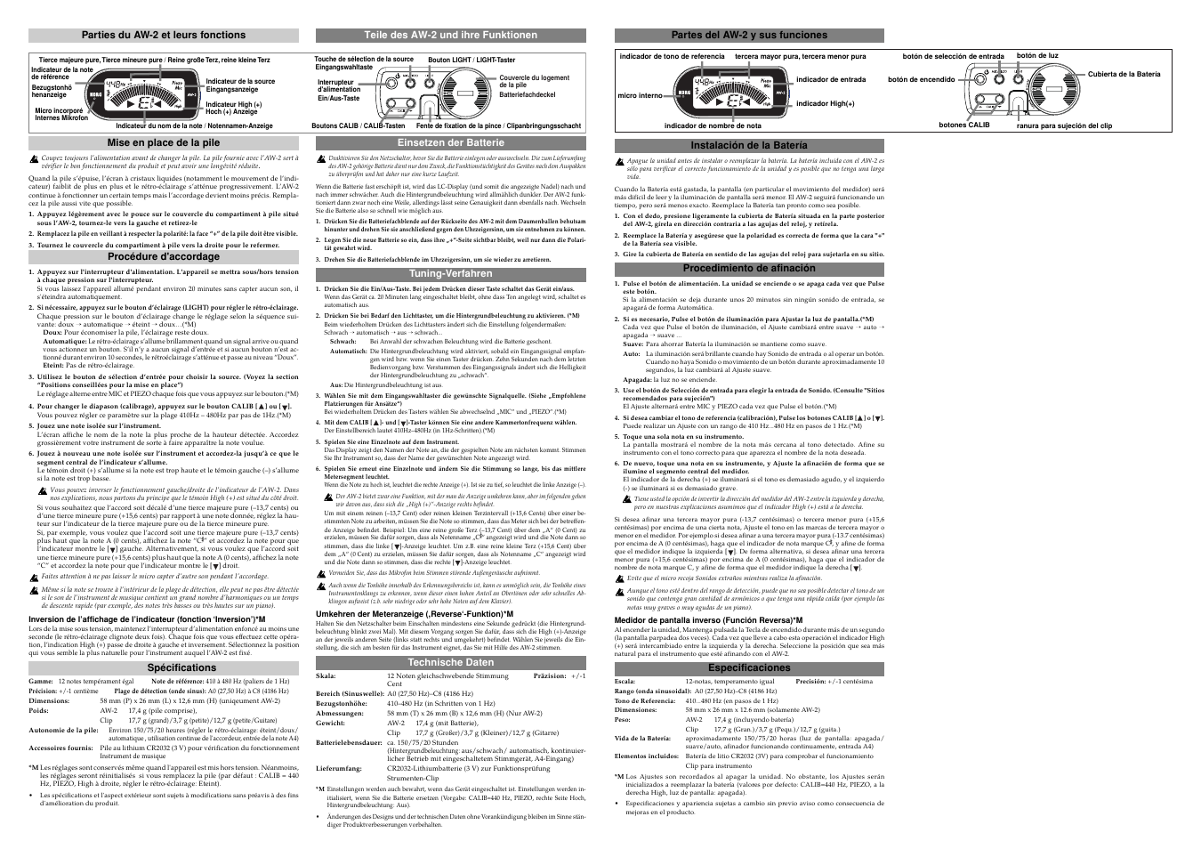 KORG Clip-on Tuner AW-2 User Manual | Page 3 / 4