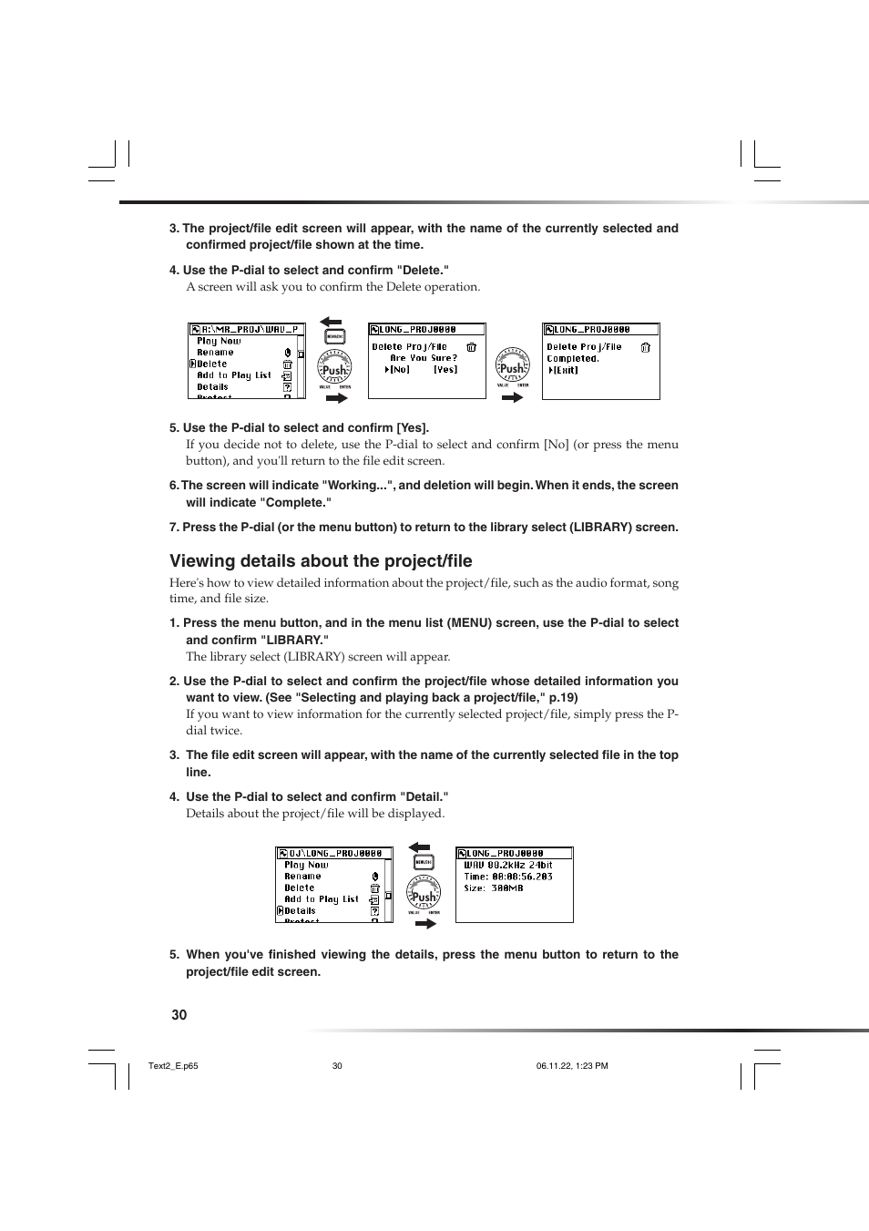 Viewing details about the project/file | KORG DSD MR-1000 User Manual | Page 30 / 56