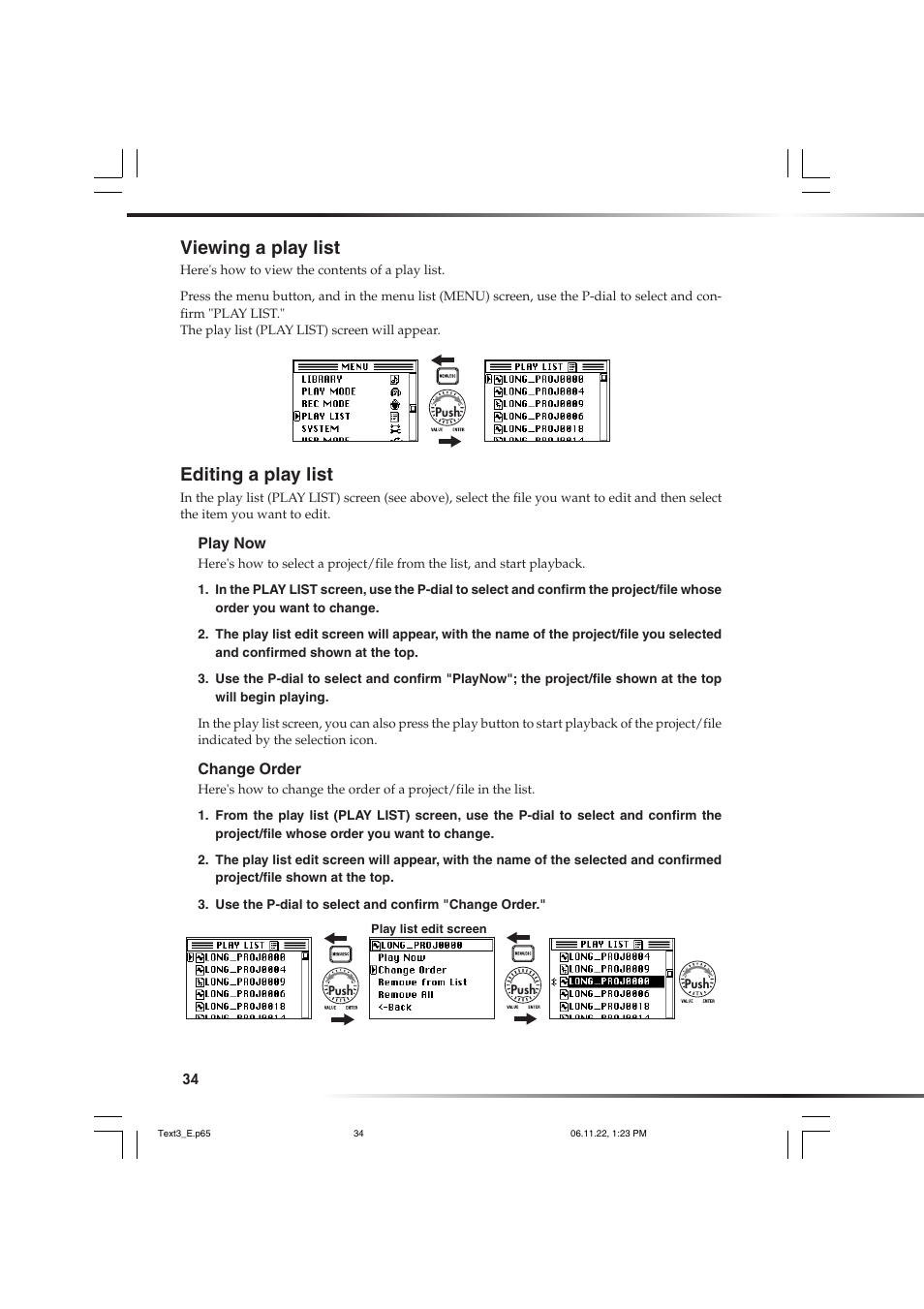 Viewing a play list, Editing a play list, Viewing a play list editing a play list | KORG DSD MR-1000 User Manual | Page 34 / 56