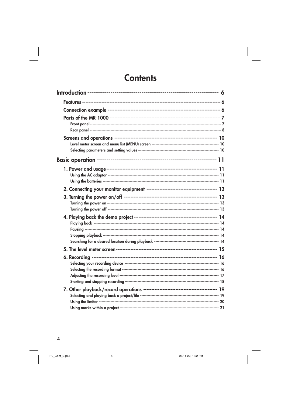 KORG DSD MR-1000 User Manual | Page 4 / 56
