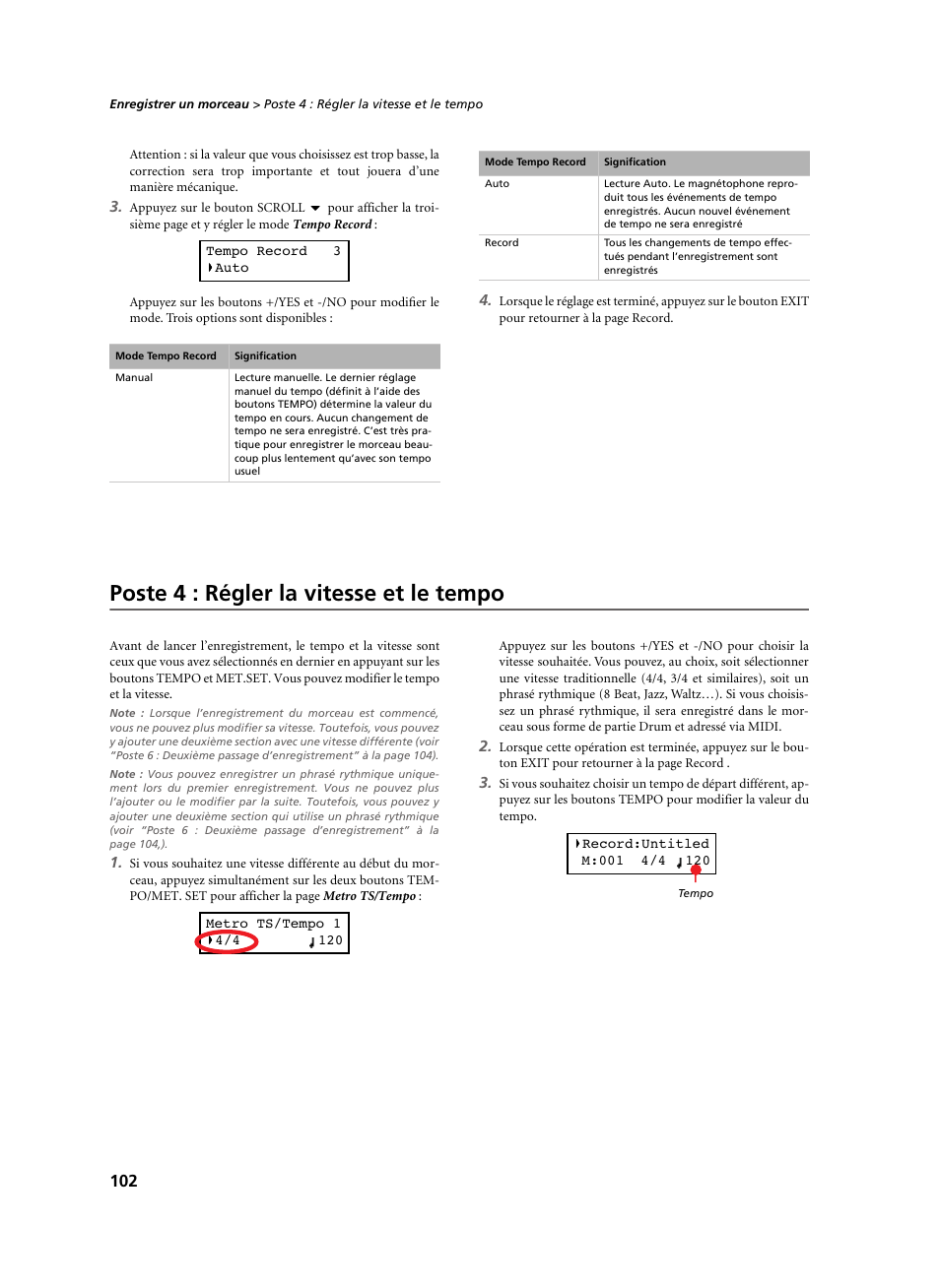 Poste 4 : régler la vitesse et le tempo | KORG C-520 User Manual | Page 104 / 298