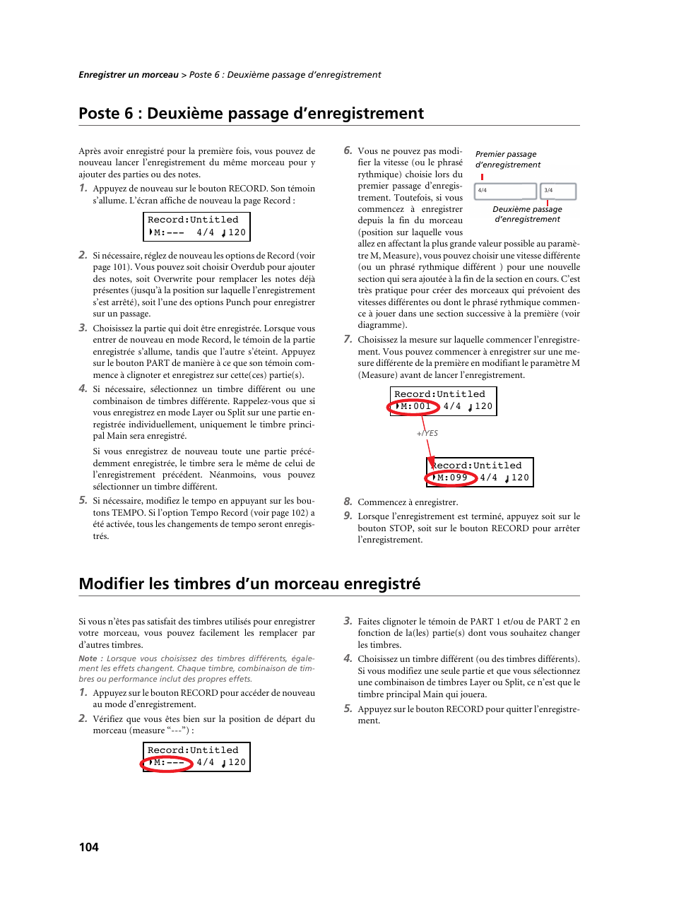 Poste 6 : deuxième passage d’enregistrement, Modifier les timbres d’un morceau enregistré | KORG C-520 User Manual | Page 106 / 298