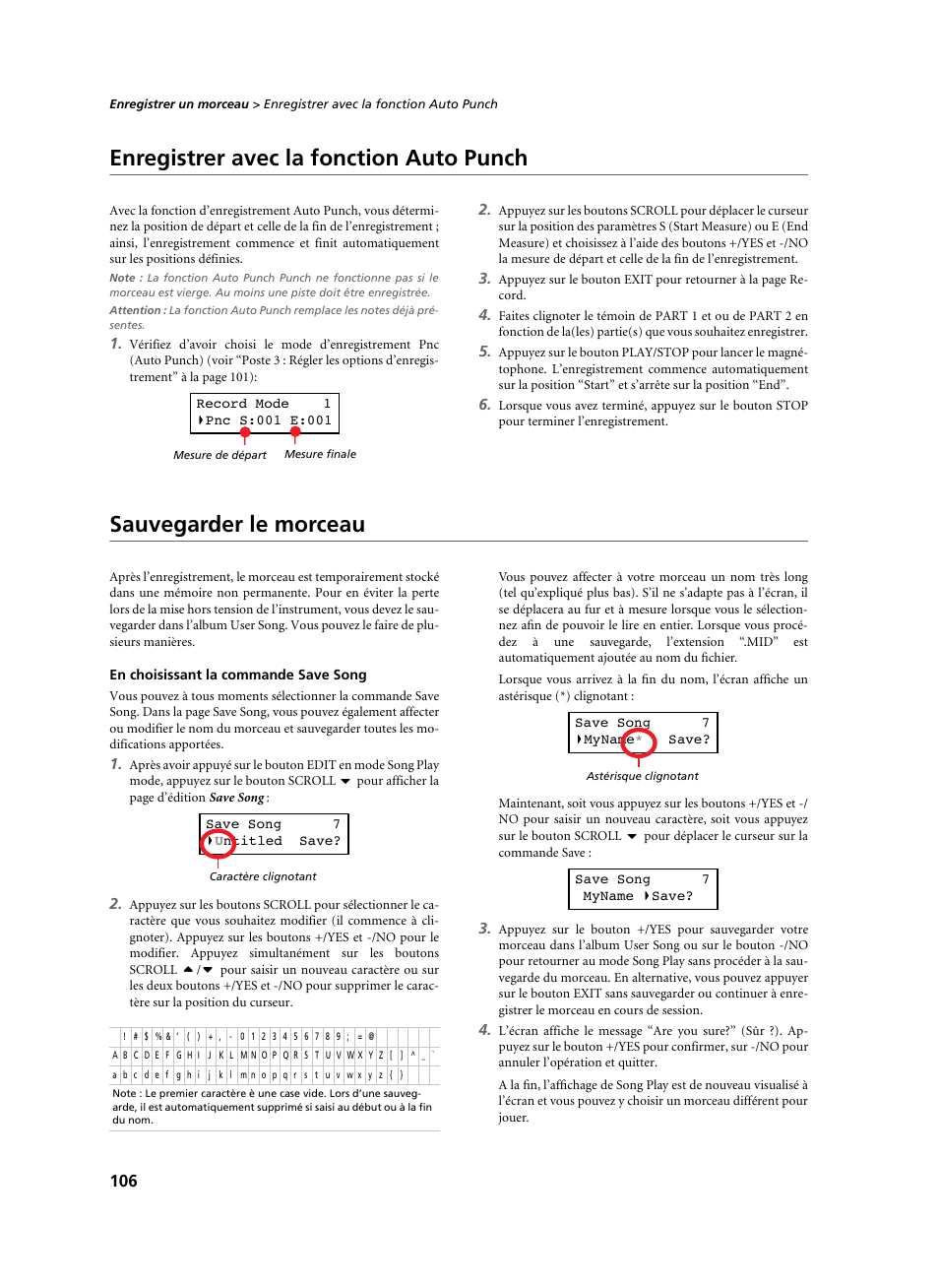 Enregistrer avec la fonction auto punch, Sauvegarder le morceau, En choisissant la commande save song | KORG C-520 User Manual | Page 108 / 298