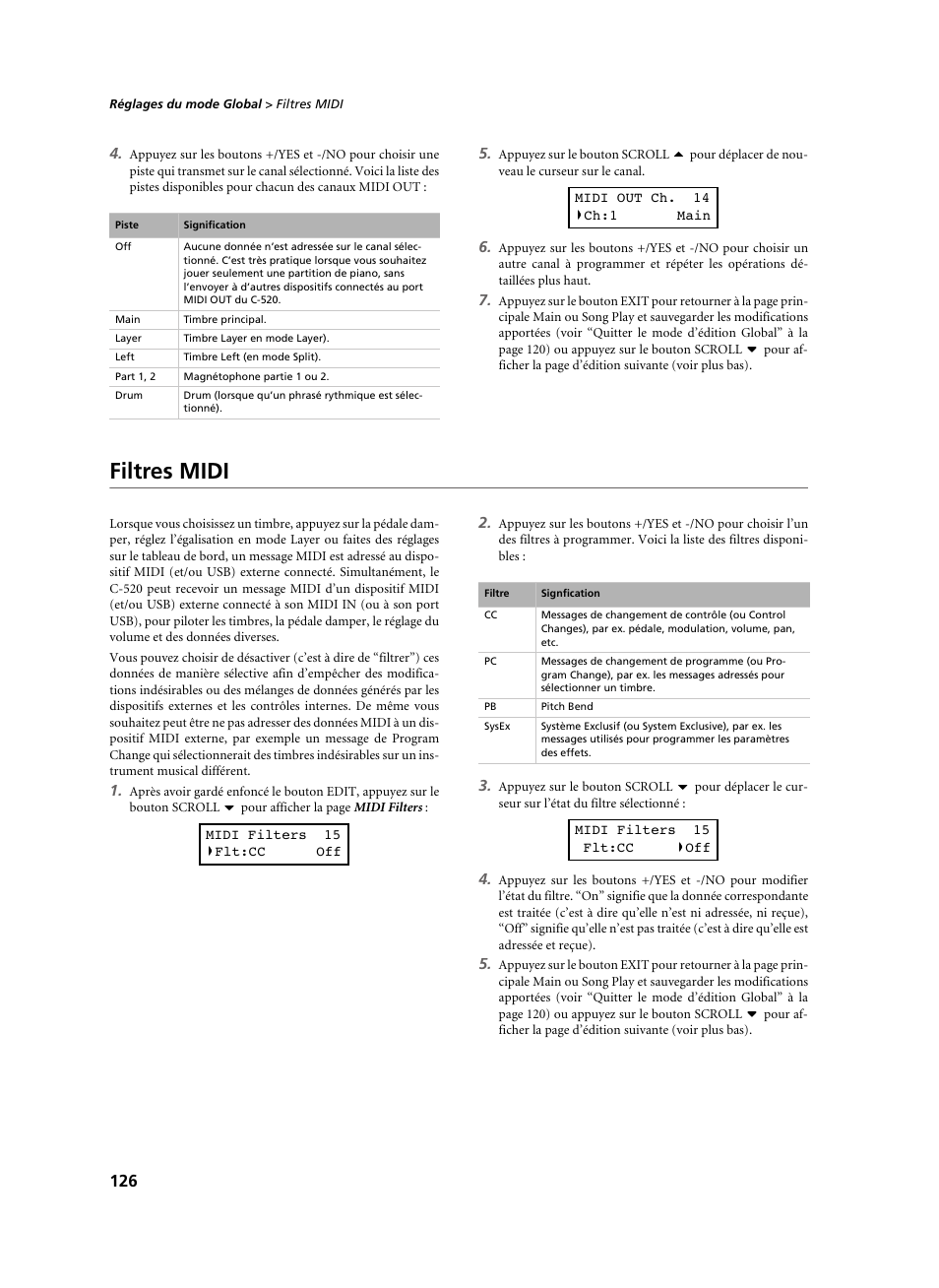 Filtres midi | KORG C-520 User Manual | Page 128 / 298