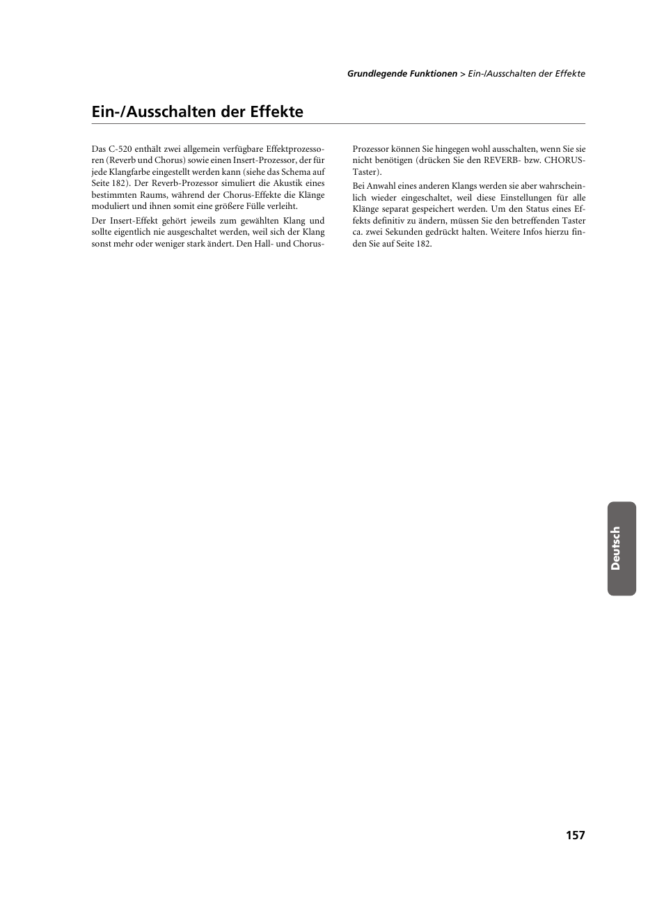 Ein-/ausschalten der effekte, Siehe seite 157), Seite 157) | KORG C-520 User Manual | Page 159 / 298