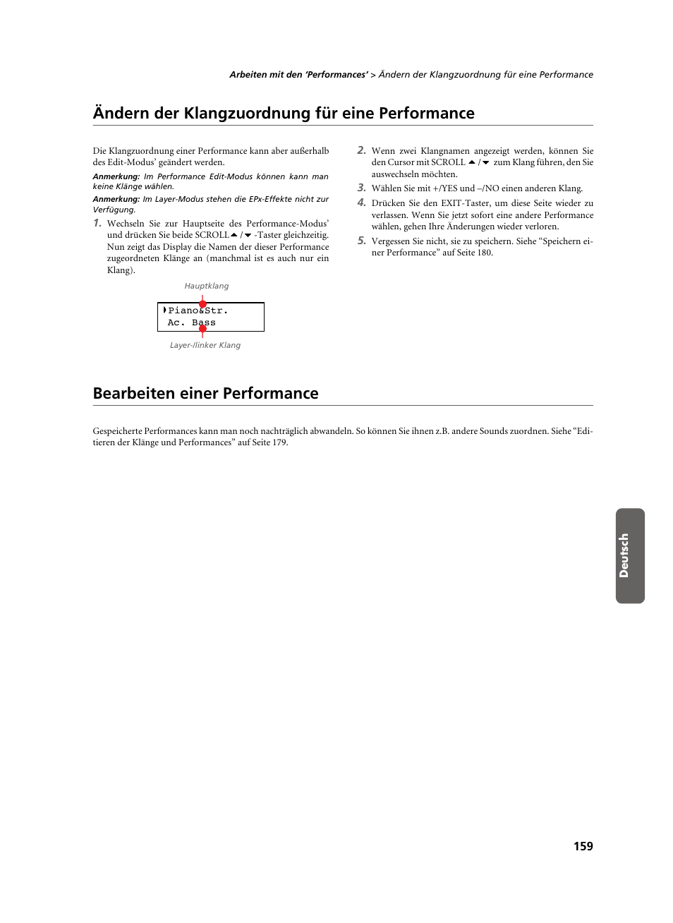 Ändern der klangzuordnung für eine performance, Bearbeiten einer performance | KORG C-520 User Manual | Page 161 / 298
