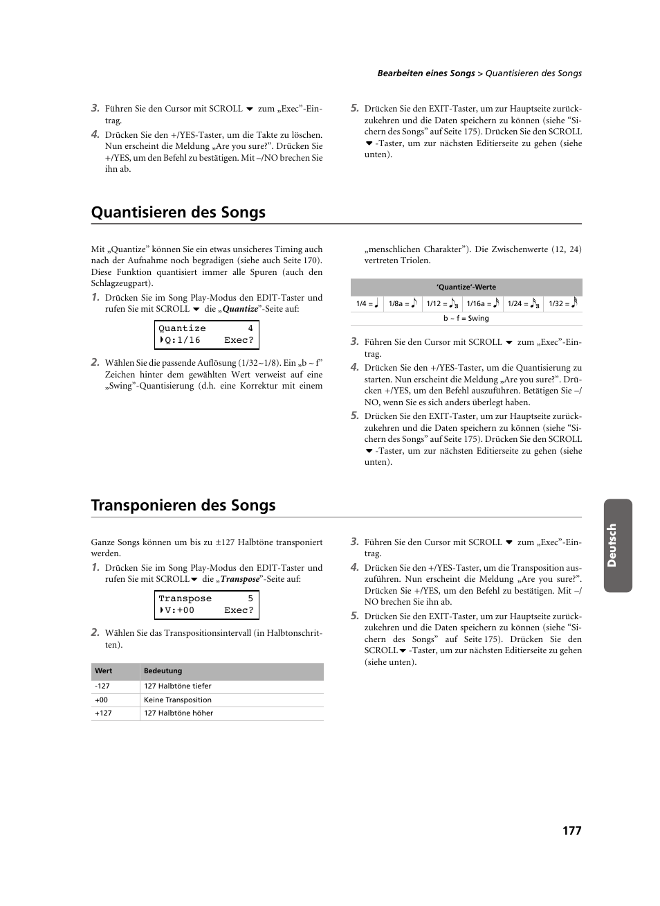 Quantisieren des songs, Transponieren des songs, Quantisieren des songs transponieren des songs | KORG C-520 User Manual | Page 179 / 298
