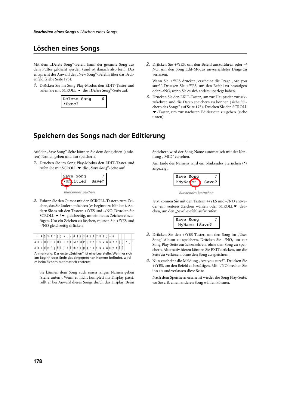 Löschen eines songs, Speichern des songs nach der editierung | KORG C-520 User Manual | Page 180 / 298