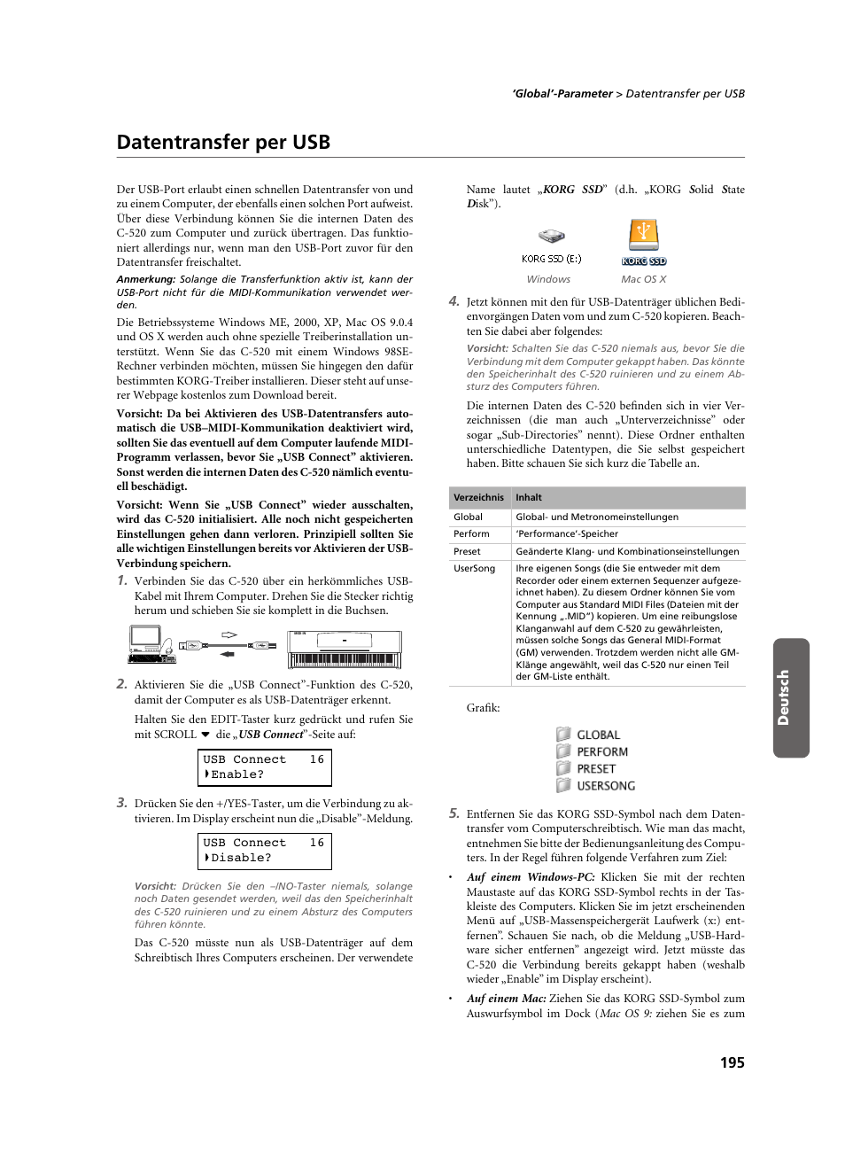 Datentransfer per usb | KORG C-520 User Manual | Page 197 / 298