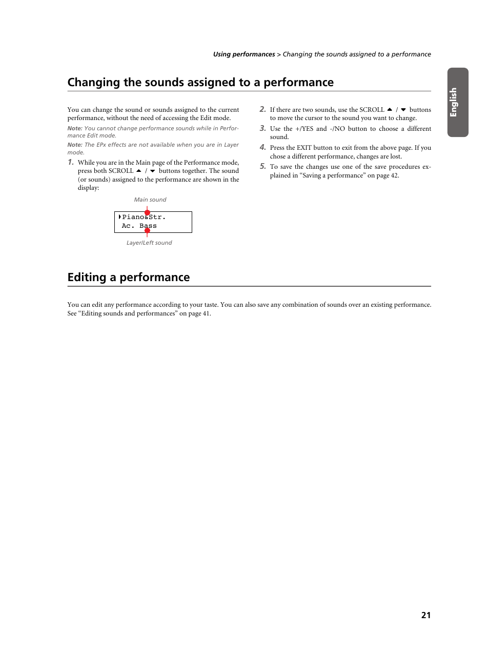 Changing the sounds assigned to a performance, Editing a performance | KORG C-520 User Manual | Page 23 / 298