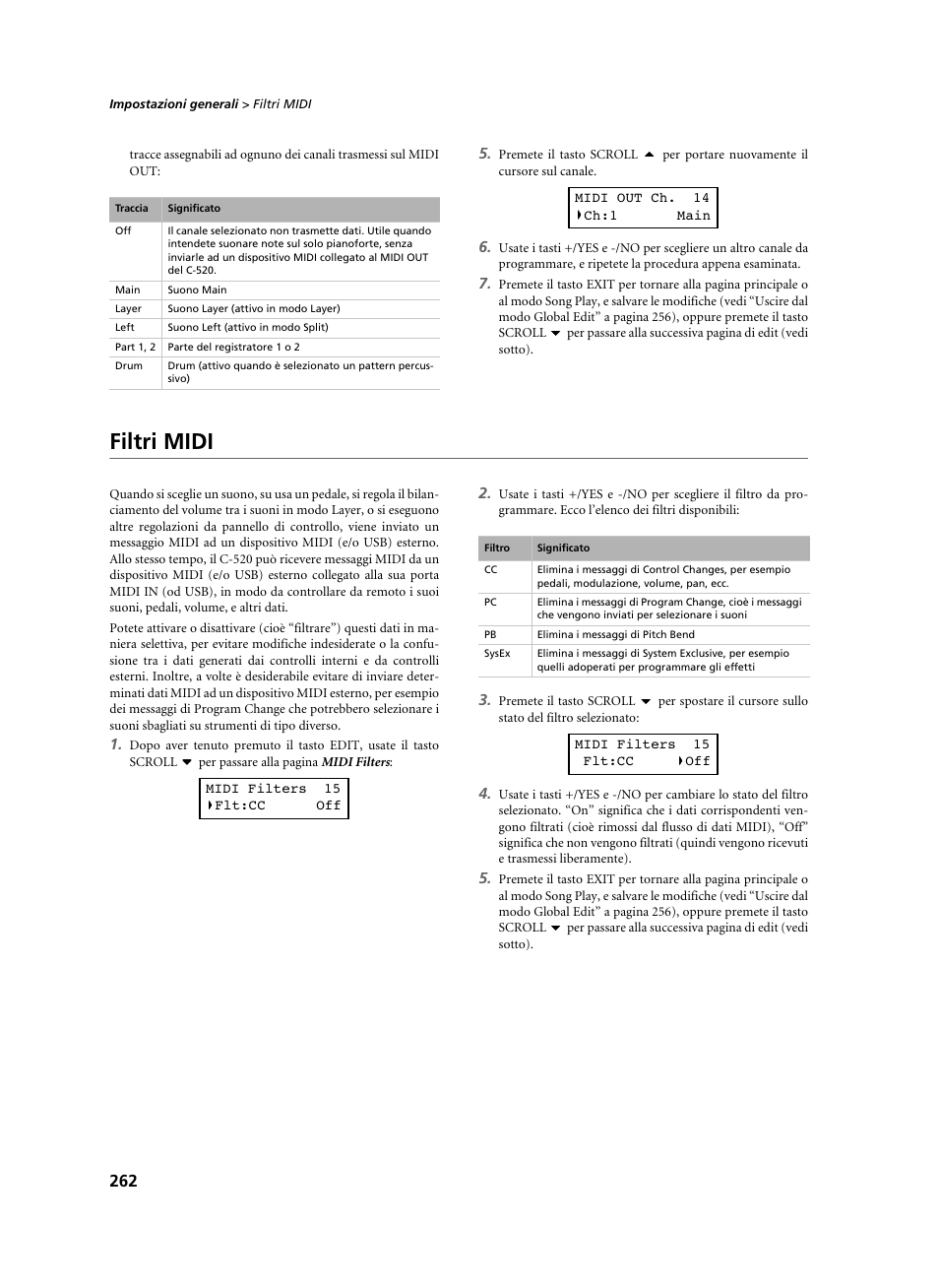 Filtri midi | KORG C-520 User Manual | Page 264 / 298