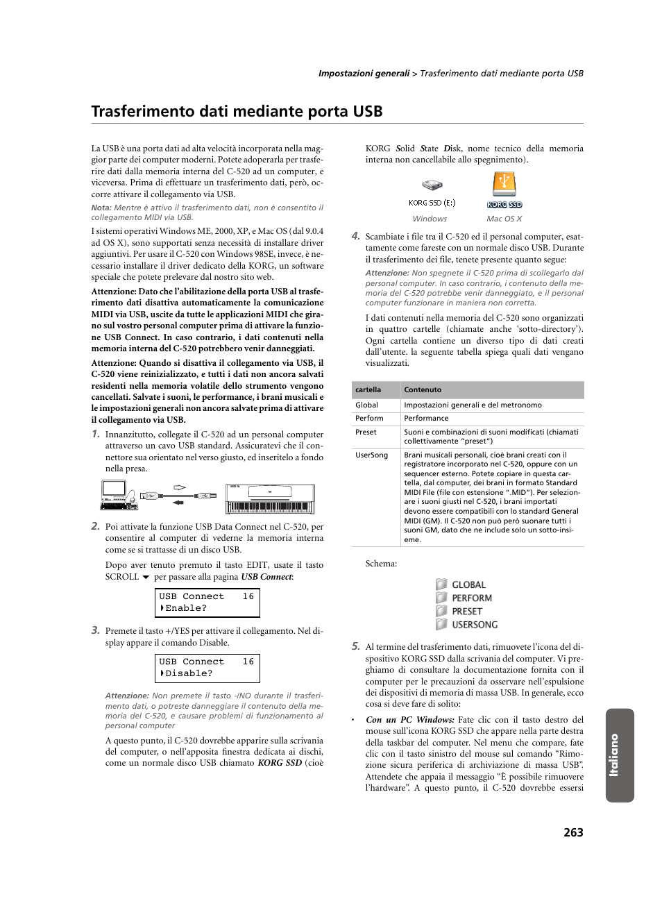 Trasferimento dati mediante porta usb | KORG C-520 User Manual | Page 265 / 298
