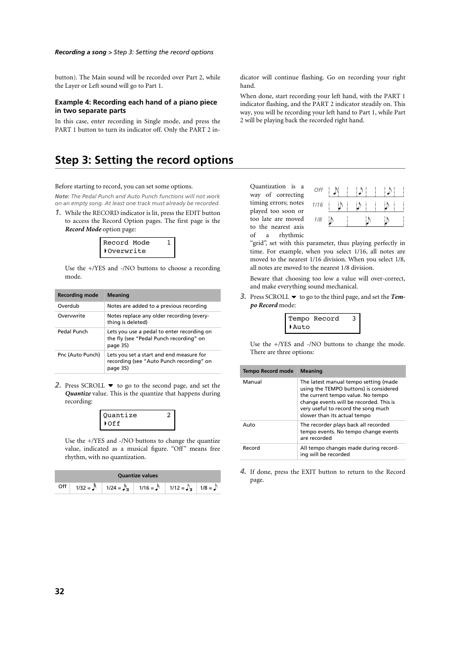 Step 3: setting the record options | KORG C-520 User Manual | Page 34 / 298