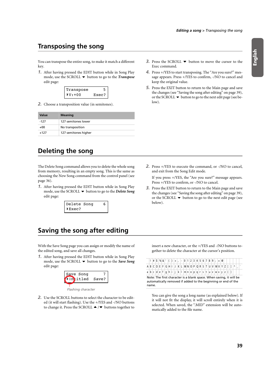 Transposing the song, Deleting the song, Saving the song after editing | KORG C-520 User Manual | Page 41 / 298