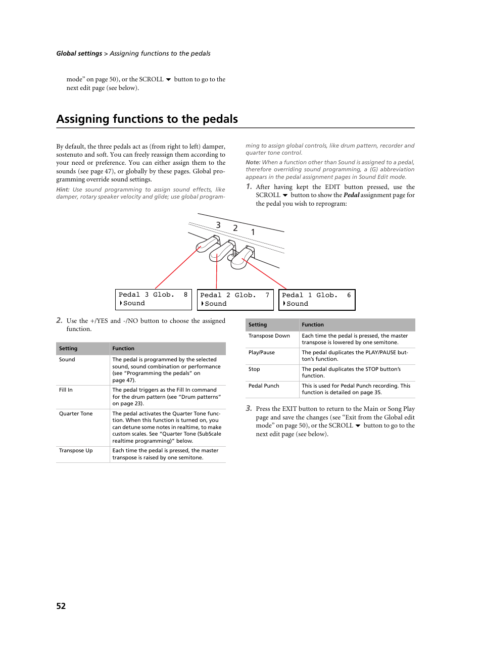 Assigning functions to the pedals | KORG C-520 User Manual | Page 54 / 298