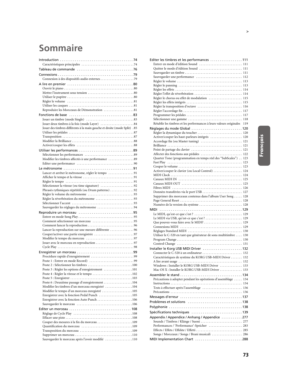 Sommaire | KORG C-520 User Manual | Page 75 / 298