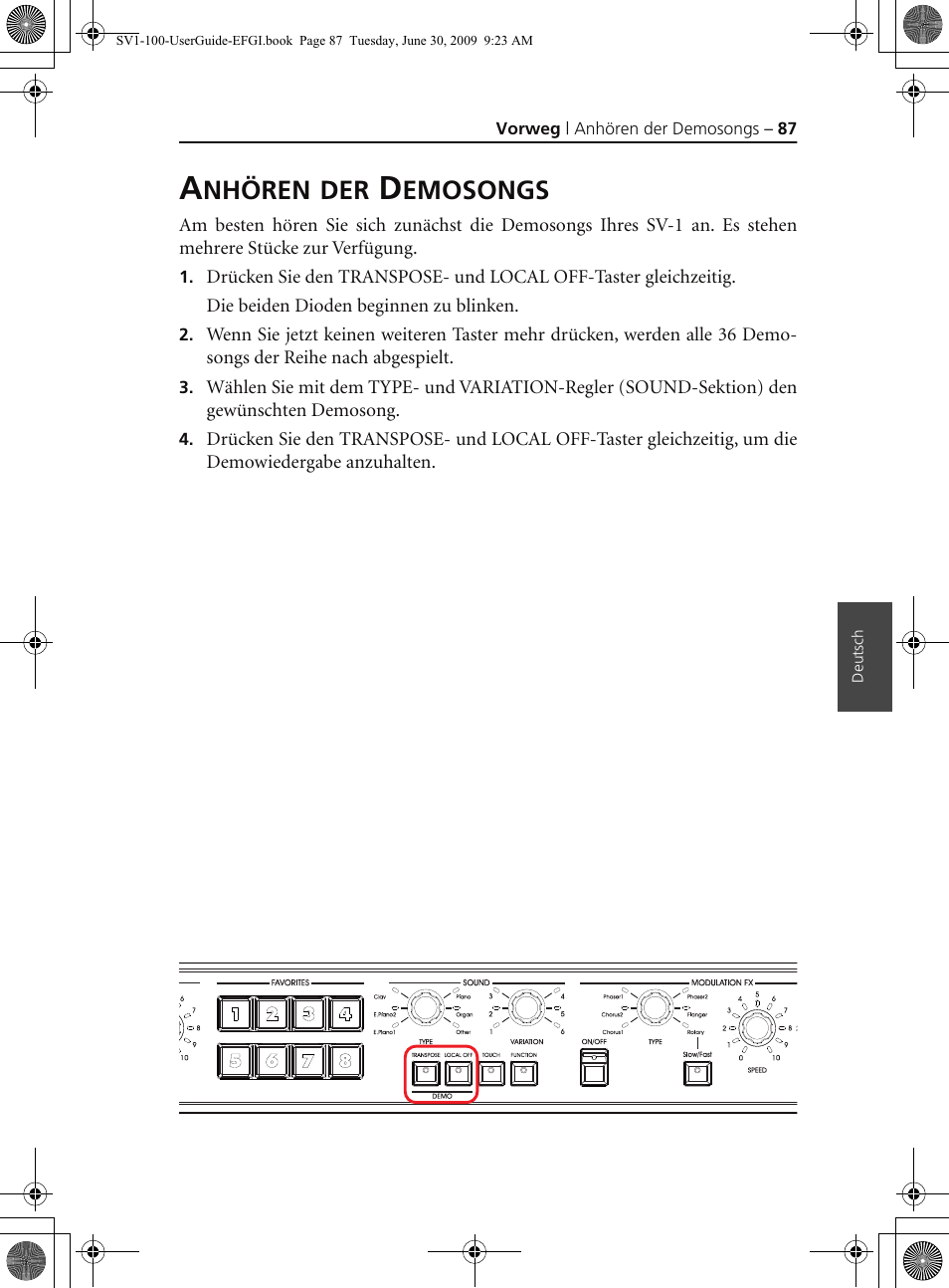 Anhören der demosongs, Nhören, Emosongs | KORG STAGE VINTAGE SV-1 User Manual | Page 101 / 178
