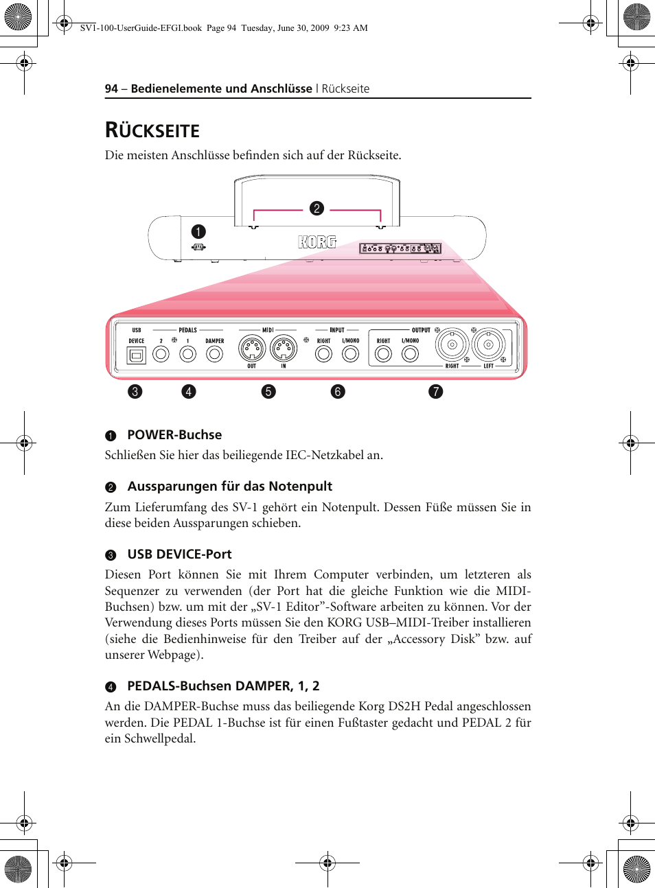 Rückseite, Ückseite | KORG STAGE VINTAGE SV-1 User Manual | Page 108 / 178