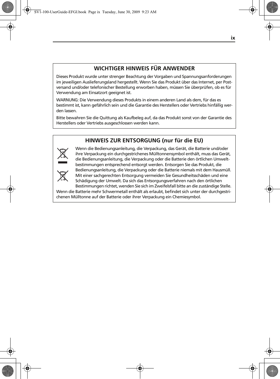 Wichtiger hinweis für anwender, Hinweis zur entsorgung (nur für die eu) | KORG STAGE VINTAGE SV-1 User Manual | Page 11 / 178