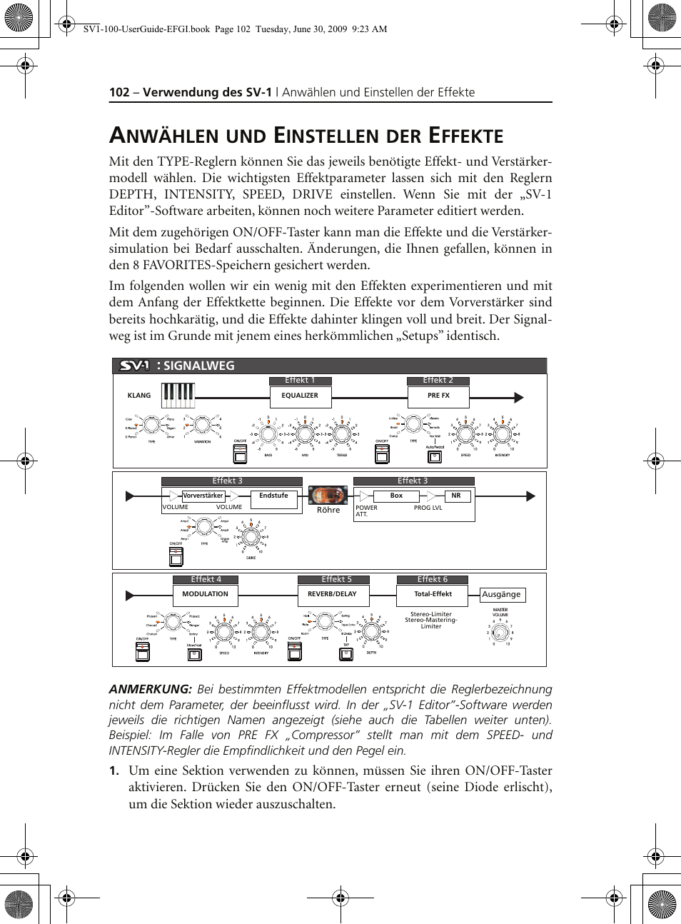Anwählen und einstellen der effekte, Nwählen, Instellen | Ffekte | KORG STAGE VINTAGE SV-1 User Manual | Page 116 / 178