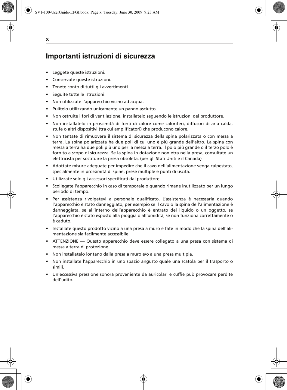 Importanti istruzioni di sicurezza | KORG STAGE VINTAGE SV-1 User Manual | Page 12 / 178