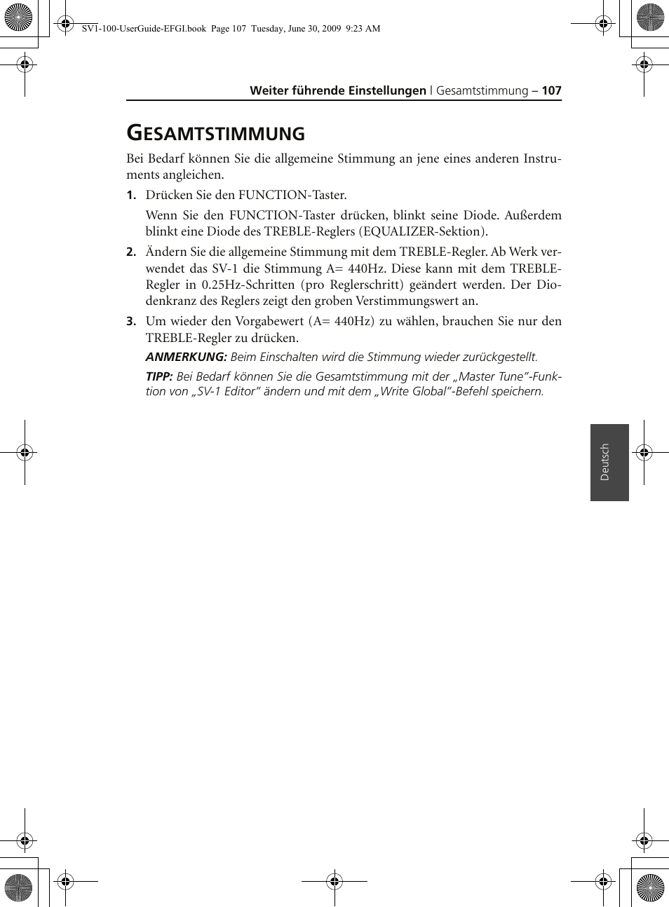 Gesamtstimmung, Feinstimmung. siehe „gesamtstimmung” auf s. 107, Esamtstimmung | KORG STAGE VINTAGE SV-1 User Manual | Page 121 / 178