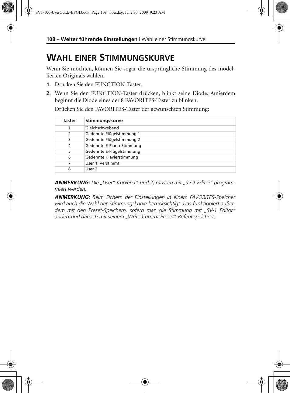 Wahl einer stimmungskurve, Einer, Timmungskurve | KORG STAGE VINTAGE SV-1 User Manual | Page 122 / 178