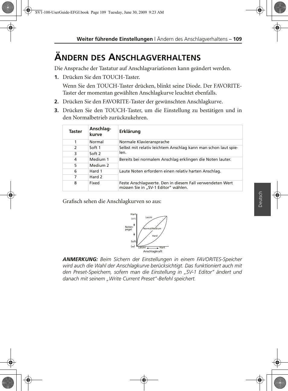 Ändern des anschlagverhaltens, Ehe „ändern des anschlagverhaltens” auf s. 109, Ndern | Nschlagverhaltens | KORG STAGE VINTAGE SV-1 User Manual | Page 123 / 178